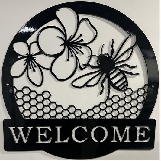 Welcome Garden Bee Metal Art