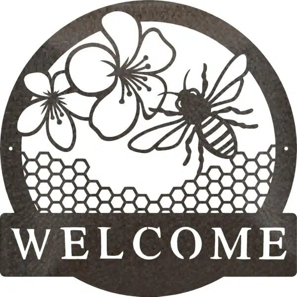 Welcome Garden Bee Metal Art